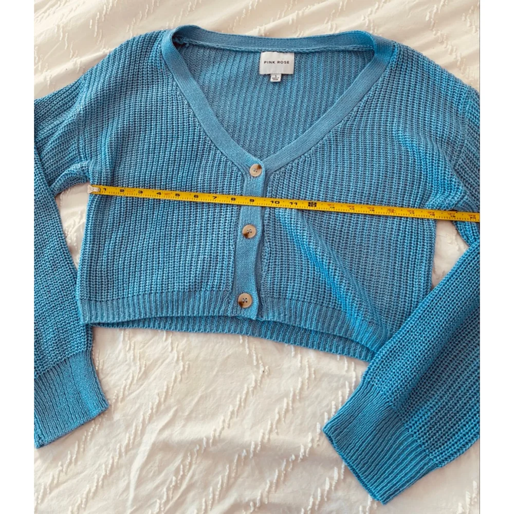 PINK ROSE Blue Cropped Cardigan Sweater women L - Picture 6 of 7